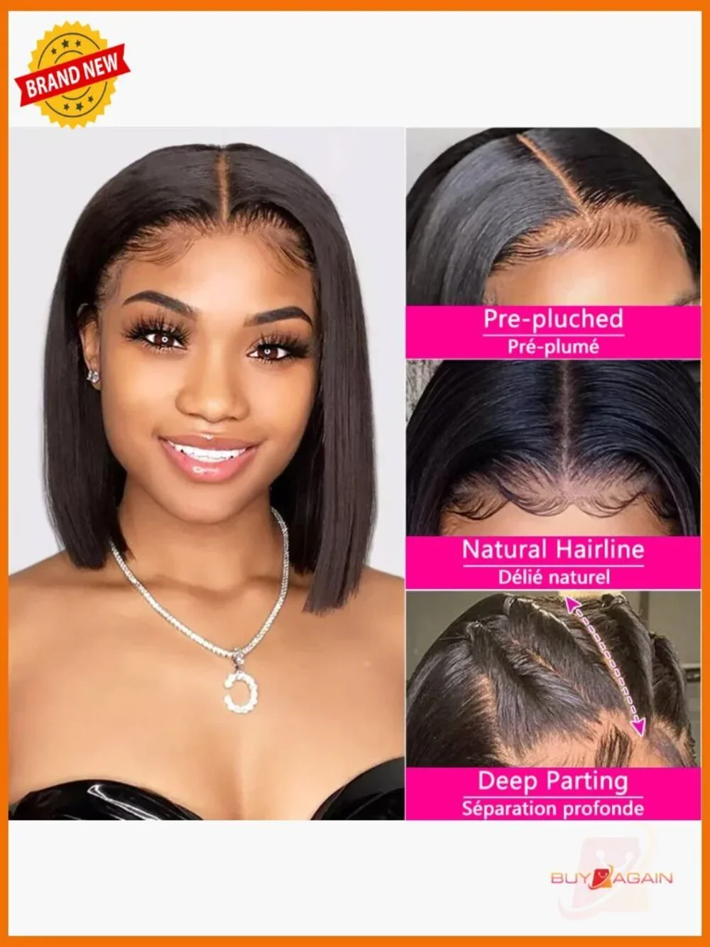 13x4 Lace Front Bob Wig Human Hair 180% Density Pre Plucked Straight